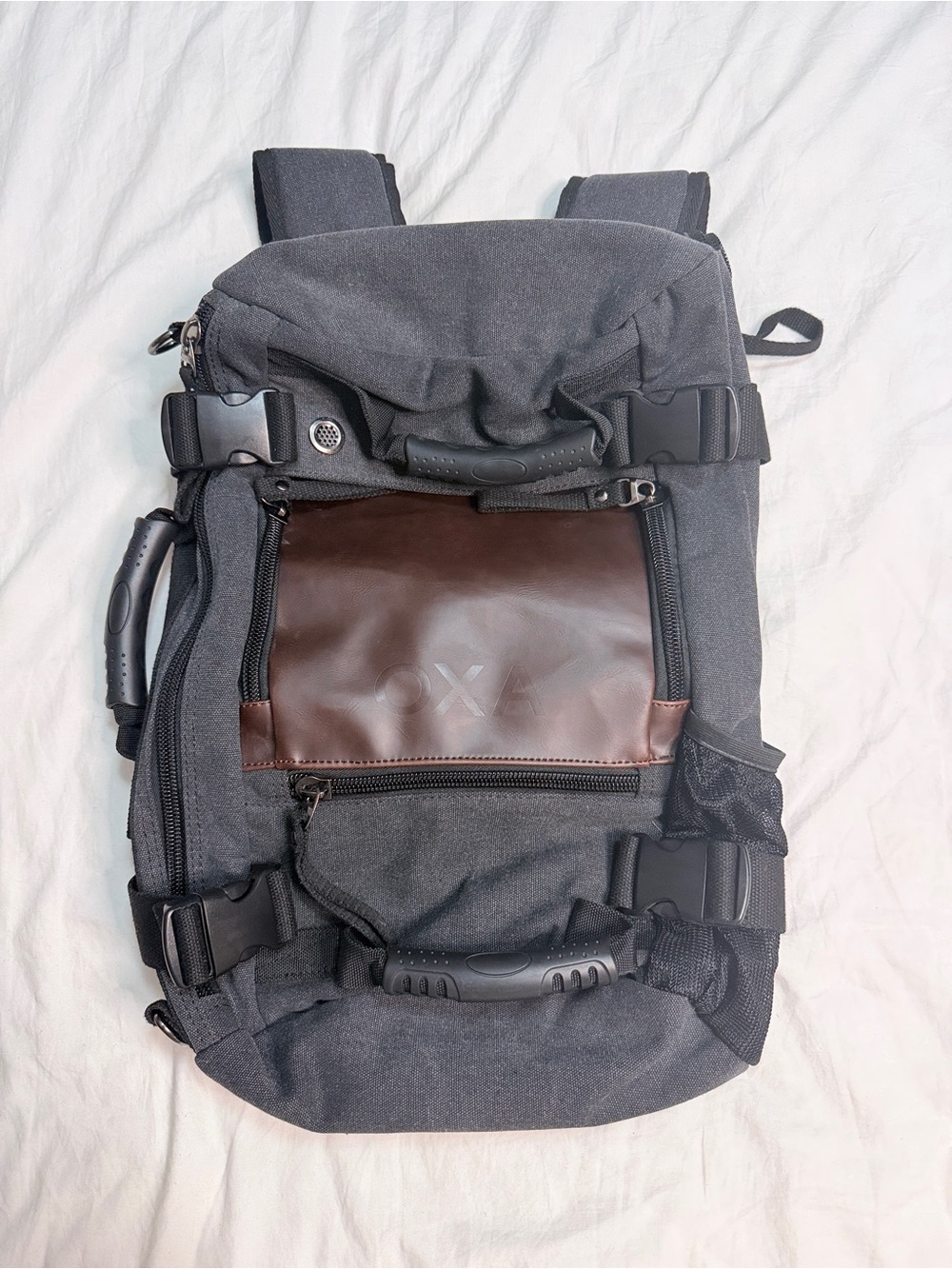 OXA Canvas Convertible Backpack Messenger Bag Gray Brown - New Without Tags
